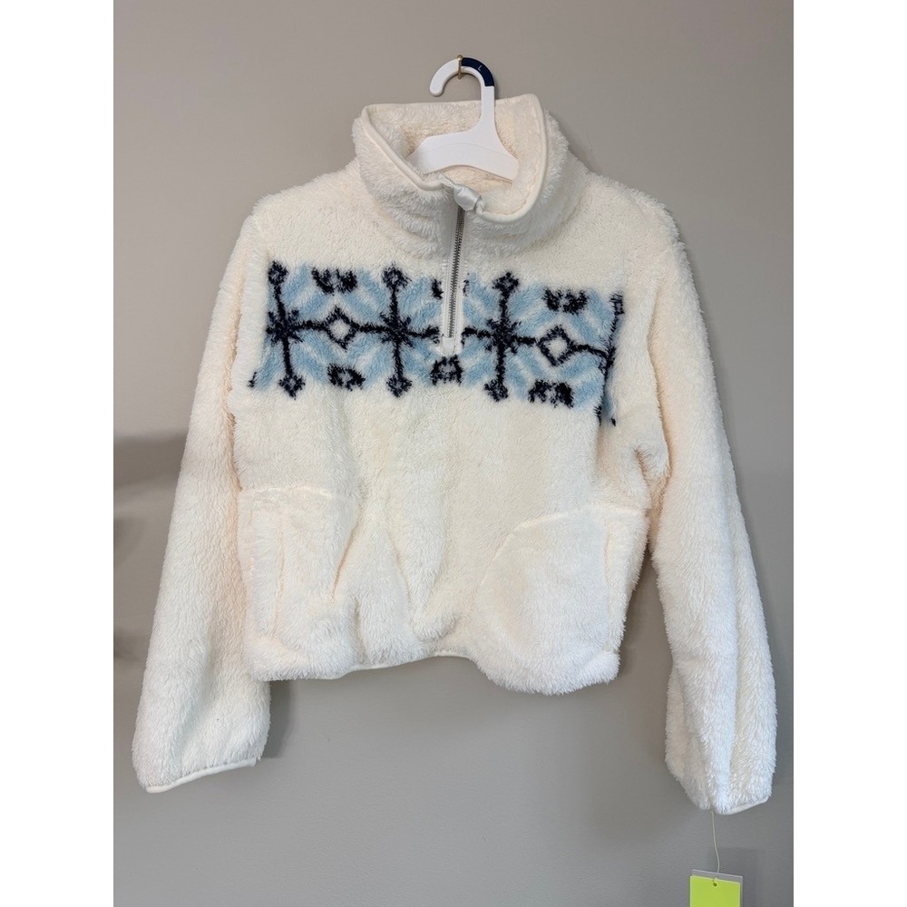 All‎ in Motion Fleece Pullover Girls Large 10/12 Cream Snowflake Sherpa NWT
